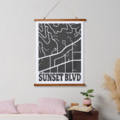 Sunset Boulevard - Dark Minimal Street Map Art Hangend Wandkleed (Slaapkamer)
