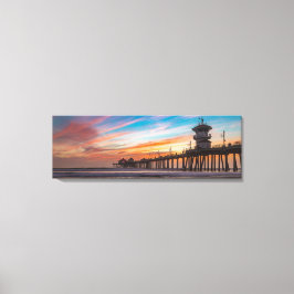 Sunset by Huntington Beach Pier in Californië Canvas Afdruk