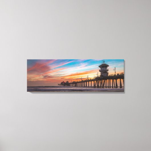 Sunset by Huntington Beach Pier in Californië Canvas Afdruk (Voorkant)