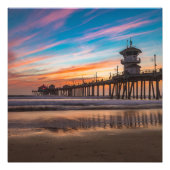 Sunset by Huntington Beach Pier in Californië Foto Afdruk (Voorkant)