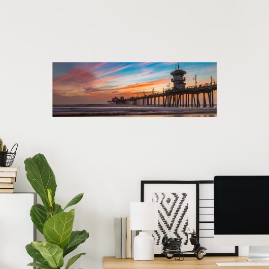 Sunset by Huntington Beach Pier in Californië Poster (Thuiskantoor)