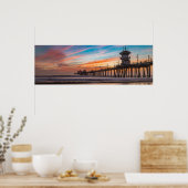 Sunset by Huntington Beach Pier in Californië Poster (Keuken)