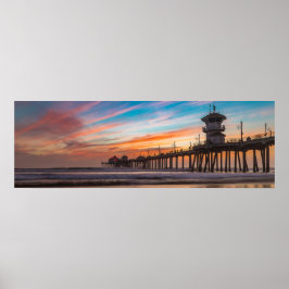 Sunset by Huntington Beach Pier in Californië Poster