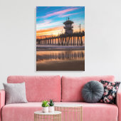 Sunset by the Huntington Beach Pier in California Canvas Afdruk (Insitu (Woonkamer))