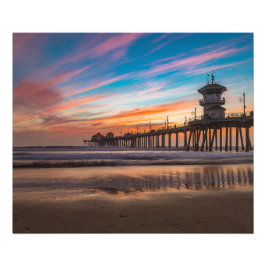 Sunset by the Huntington Beach Pier in California Foto Afdruk