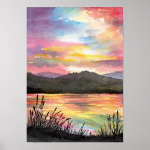Sunset by the Lake Poster