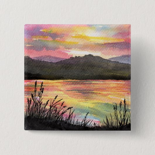 Sunset by the Lake Vierkante Button 5,1 Cm (Voorkant)
