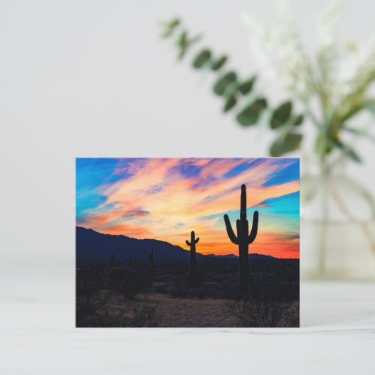 Sunset Cactus Desert Dusk Briefkaart (Staand voorkant)