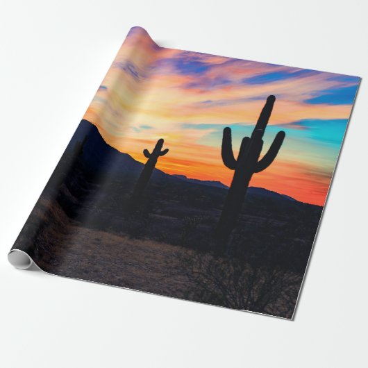 Sunset Cactus Desert Dusk Cadeaupapier (Uitgerold)