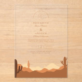 Sunset Cactus Desert Wedding Acryl Uitnodigingen (Voorkant)