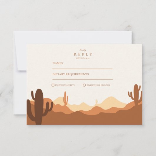 Sunset Cactus Desert Wedding RSVP Kaartje (Voorkant)