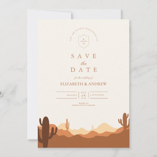 Sunset Cactus Desert Wedding Save The Date (Voorkant)