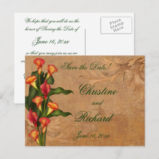 Sunset Calla Lelies Bewaar de datum Aankondigingskaart (Voorkant / Achterkant)