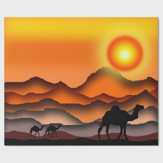 Sunset Camel Wrapping Paper Cadeaupapier (Vlak)