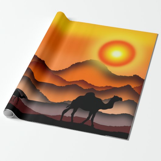 Sunset Camel Wrapping Paper Cadeaupapier (Uitgerold)