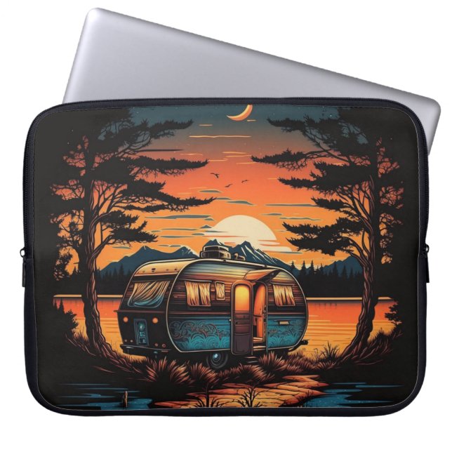 Sunset Camper bij het meer Laptop Sleeve (Voorkant)