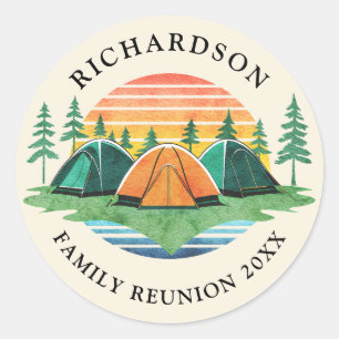 Sunset Camping Gepersonaliseerde Gezinsreünie Ronde Sticker
