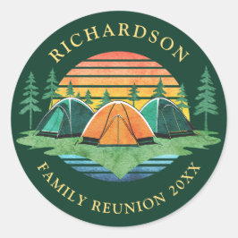  Sunset Camping Groen Aangepaste Familie Reünie Ronde Sticker