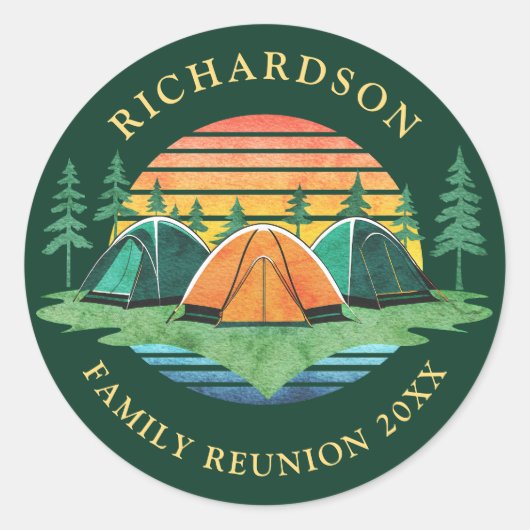  Sunset Camping Groen Aangepaste Familie Reünie Ronde Sticker (Voorkant)