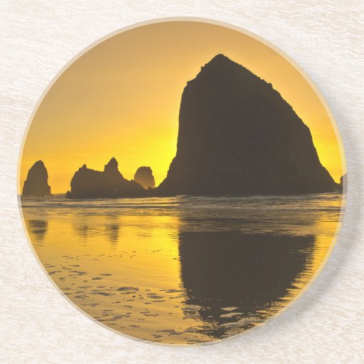 Sunset, Cannon Beach, Oregon, Verenigde Staten van Zandsteen Onderzetter (Voorkant)