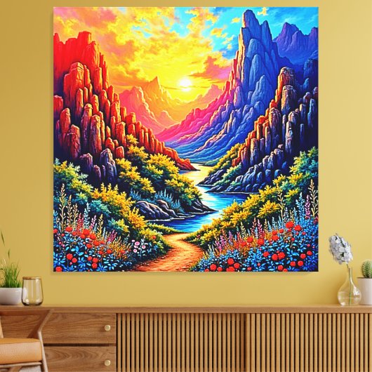 Sunset Canyon River Art Canvas Afdruk (Insitu (Woonkamer))