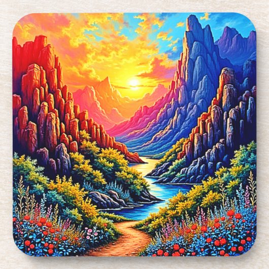 Sunset Canyon River Kunst Bier Onderzetter (Voorkant)
