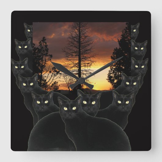 Sunset Cats Vierkante Klok (Voorkant)