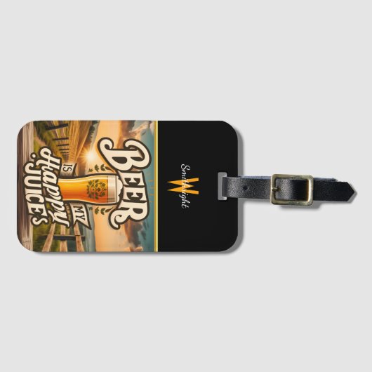 Sunset Cheers: Bier is mijn gelukkige sap Bagagelabel (Voorkant (horizontaal))