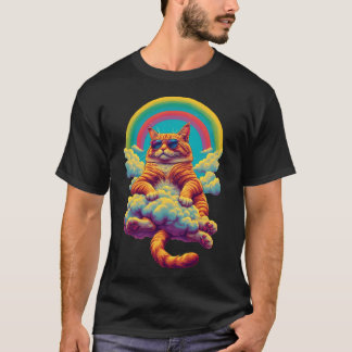 Sunset Chill Cat met Zonnebril Swag Cat Retro T-shirt