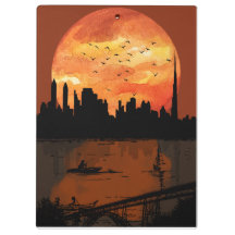 Sunset City Skyline Silhouette Watercolor Spiral N