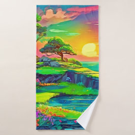 Sunset Cliff Paradise Art Bad Handdoek