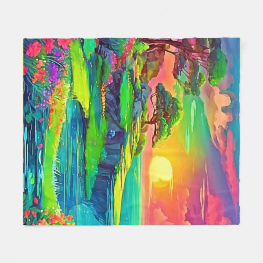 Sunset Cliff Paradise Art Fleece Deken (Voorkant (Horizontaal))