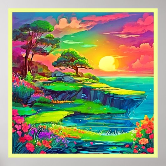 Sunset Cliff Paradise Art Poster (Voorkant)
