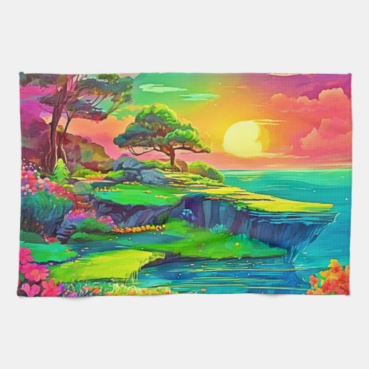 Sunset Cliff Paradise Art Theedoek (Horizontaal)