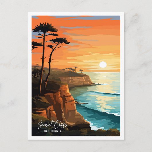 Sunset Cliffs California Reisillustratie Briefkaart (Voorkant)