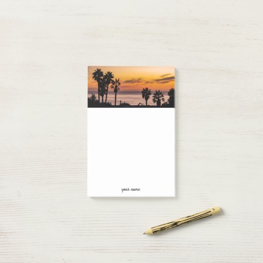 Sunset Cliffs Palm Trees Paars Sinaasappel Post-it® Notes (Op bureau)