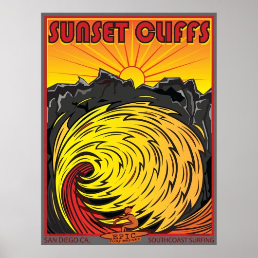 SUNSET CLIFFS SAN DIEGO CALIFORNIA SURFING POSTER (Voorkant)