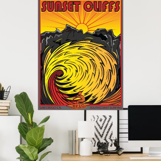 SUNSET CLIFFS SAN DIEGO CALIFORNIA SURFING POSTER (Thuiskantoor)