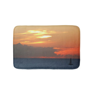 Sunset Clouds and Sailboat Seascape Badmat