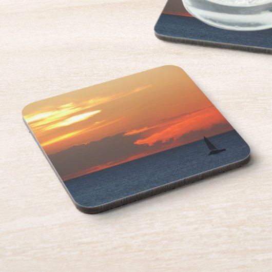 Sunset Clouds and Sailboat Seascape Bier Onderzetter (Linkerzijde)