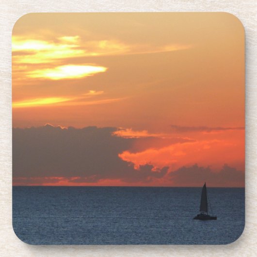 Sunset Clouds and Sailboat Seascape Bier Onderzetter (Voorkant)