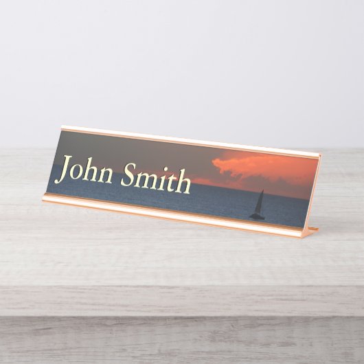 Sunset Clouds and Sailboat Seascape Bureau Naambordje (Voorkant)