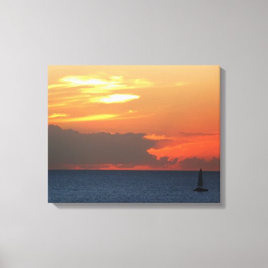 Sunset Clouds and Sailboat Seascape Canvas Afdruk (Voorkant)