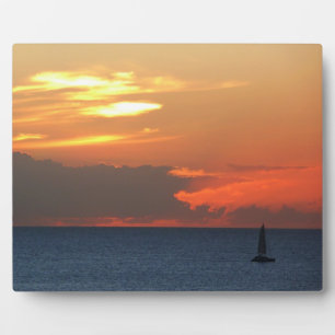Sunset Clouds and Sailboat Seascape Fotoplaat