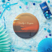 Sunset Clouds and Sailboat Seascape Papieren Bordje (Feest)