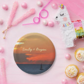 Sunset Clouds and Sailboat Seascape Papieren Bordje (Feest)