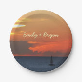 Sunset Clouds and Sailboat Seascape Papieren Bordje (Voorkant)