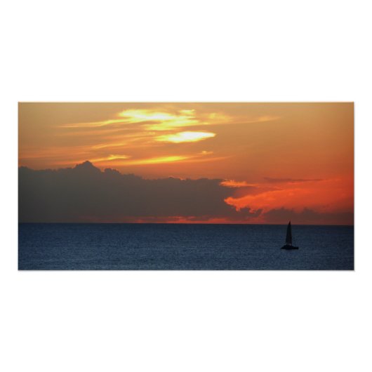 Sunset Clouds and Sailboat Seascape Perfect Poster (Voorkant)