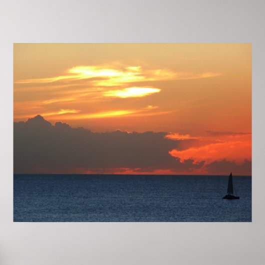 Sunset Clouds and Sailboat Seascape Poster (Voorkant)
