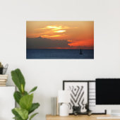 Sunset Clouds and Sailboat Seascape Poster (Thuiskantoor)